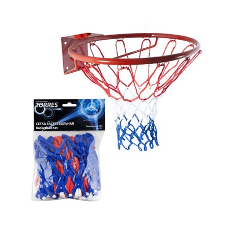 Купить Сетка баскетбольная Torres, нить 4 мм, бело-сине-красная в Чите 